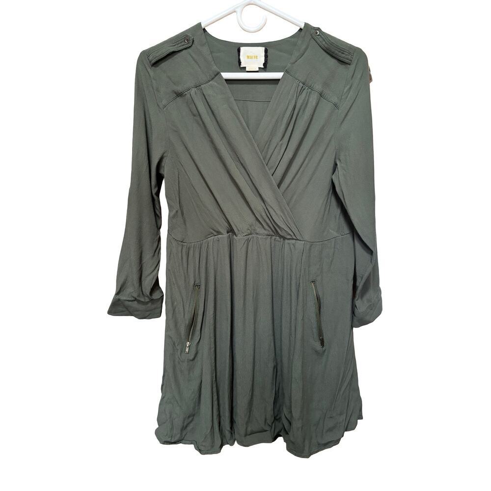 Anthropologie Maeve Olive Wrap Dress Zip Pocket Casual Work Dress S)ize Small